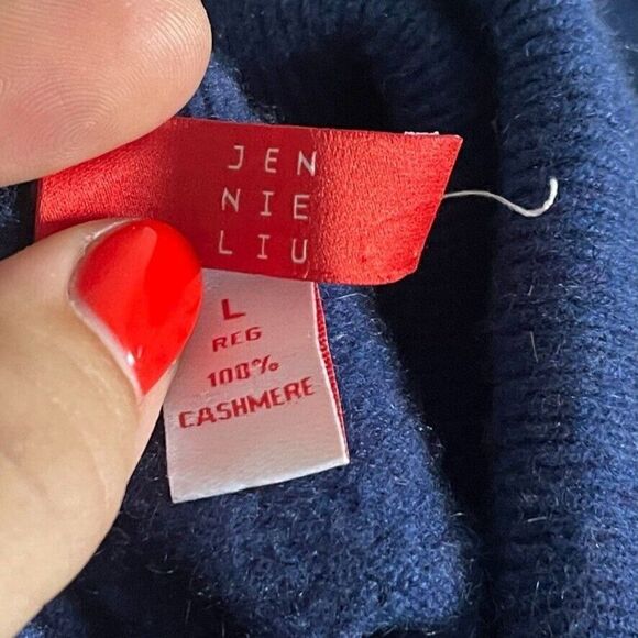 Jennie Liu Womens Blue 100% Cashmere Soft Minimalist Turtleneck Sweater Sz M - Picture 2 of 5